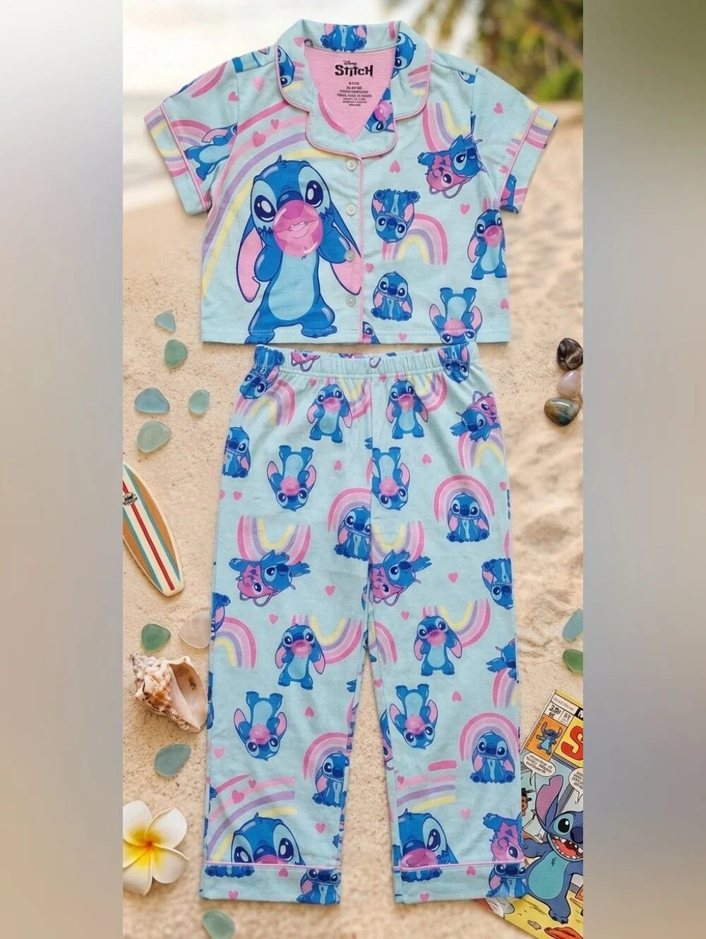 Lilo & Stitch Girls Button Front Top and Pants Pajama Set